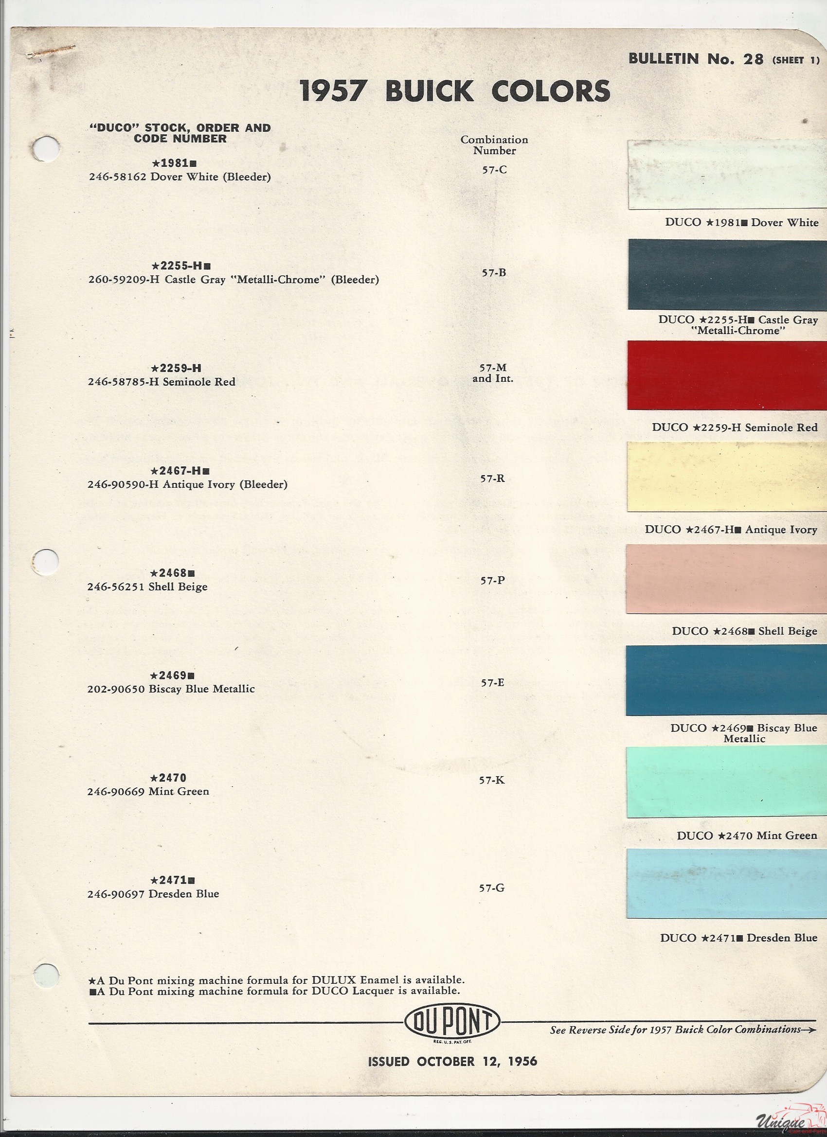 1957 Buick Paint Charts